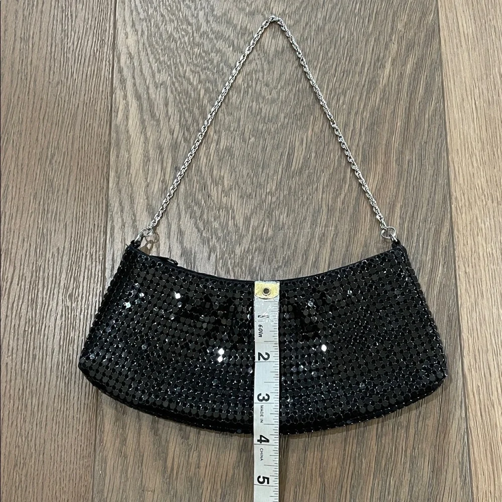 Y2K Vintage Black Metal Mesh Evening Bag Purse Clutch with Silver Chain